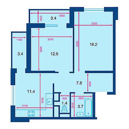 2 комнатная 56.5м²