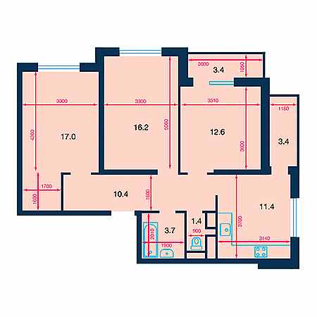 3 комнатная 76.1м²