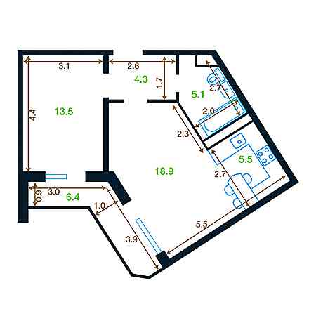 2 комнатная 50.5м²