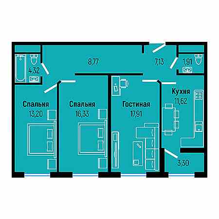 3 комнатная 83.7м²