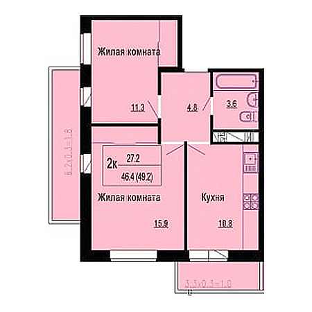 2 комнатная 49.2м²