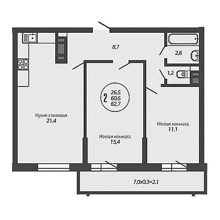 2 комнатная 62.7м²