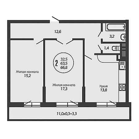 2 комнатная 66.8м²