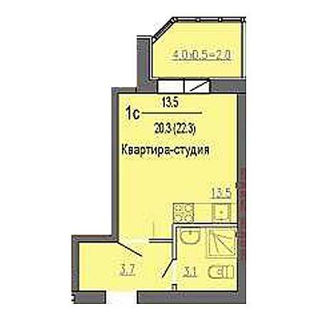 Студия 22.3м²