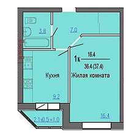 1 комнатная 37.4м²