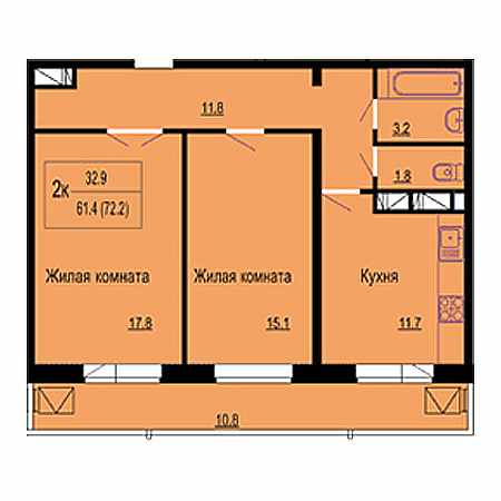 2 комнатная 72.2м²