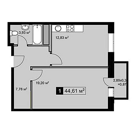 1 комнатная 44.61м²