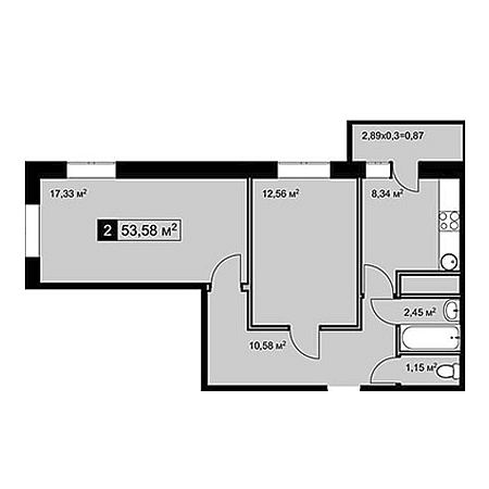 2 комнатная 53.58м²