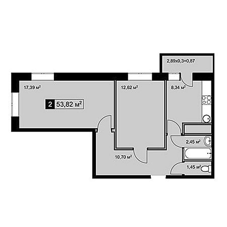 2 комнатная 53.82м²