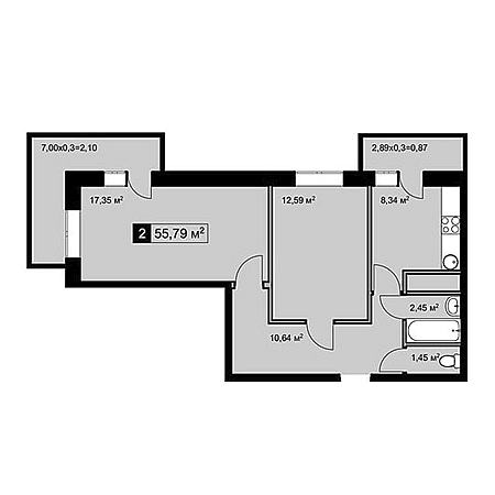 2 комнатная 55.79м²