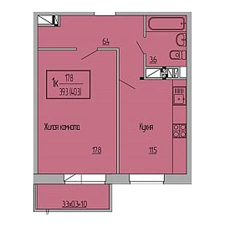 1 комнатная 40.3м²