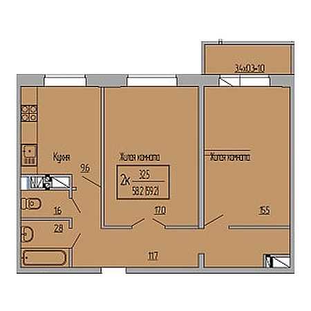 2 комнатная 59.2м²