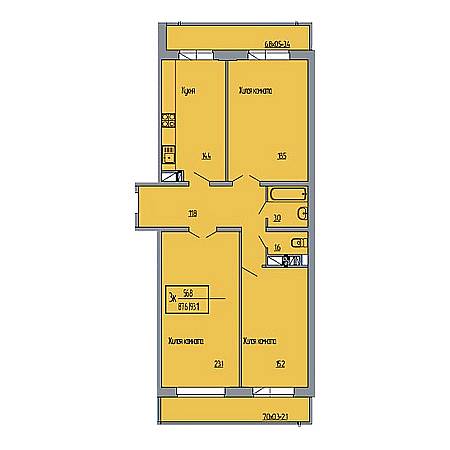 3 комнатная 93.1м²