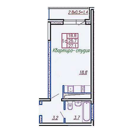 Студия 27.1м²