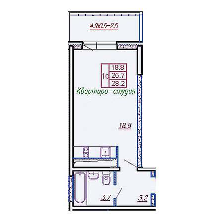 Студия 28.2м²