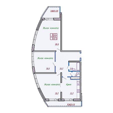 3 комнатная 101.2м²