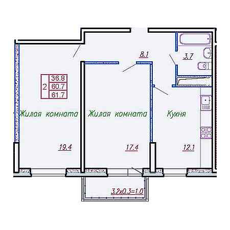 2 комнатная 61.7м²