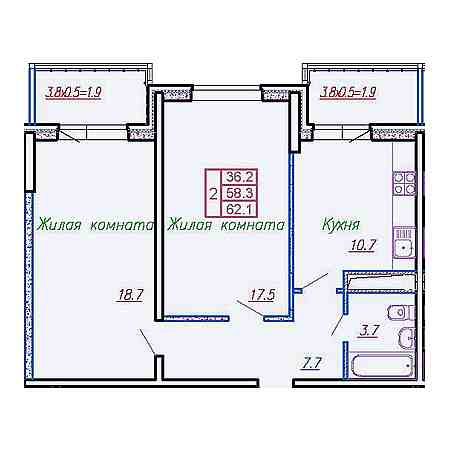 2 комнатная 62.1м²