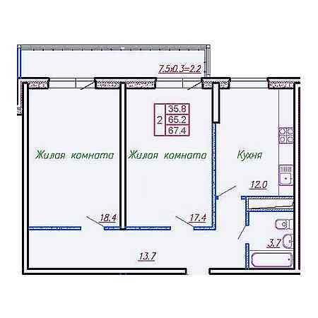 2 комнатная 67.4м²