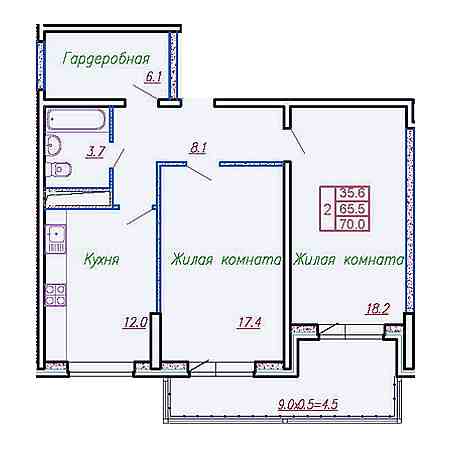 2 комнатная 70м²