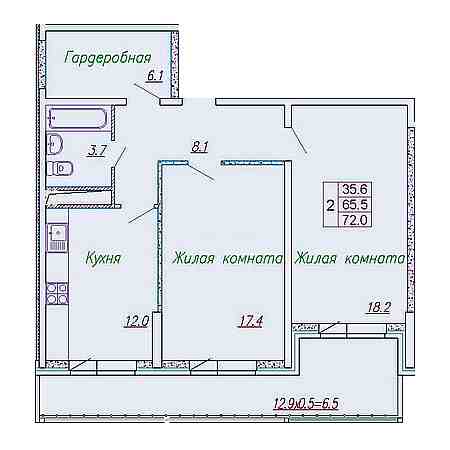 2 комнатная 72м²