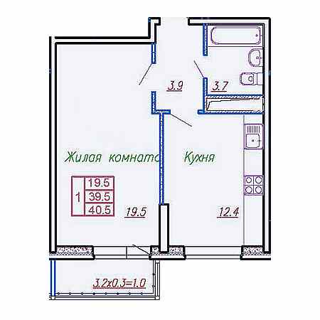 1 комнатная 40.5м²