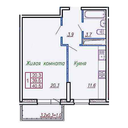 1 комнатная 40.5м²