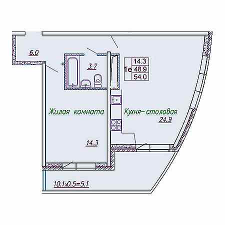 1 комнатная 54м²