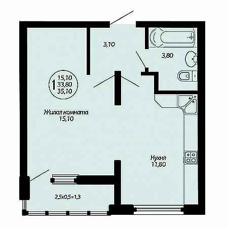 1 комнатная 35.1м²