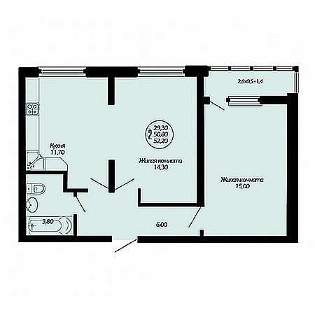 2 комнатная 52.2м²