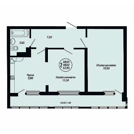 2 комнатная 52.9м²