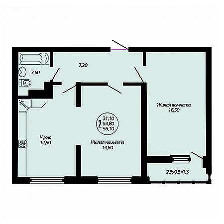 2 комнатная 56.1м²