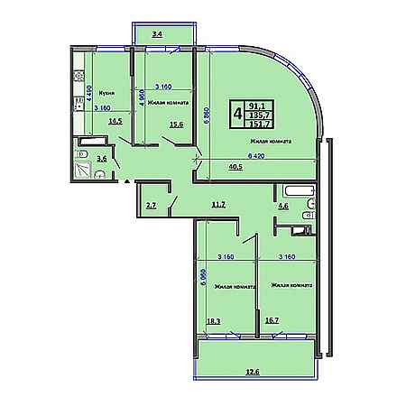 4+ комнат 151.7м²