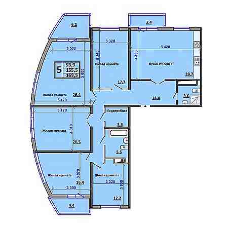 4+ комнат 169.5м²