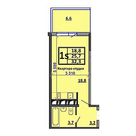 Студия 32.3м²