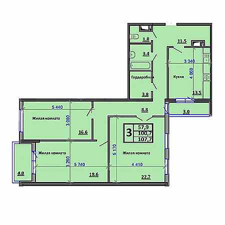 3 комнатная 107.7м²