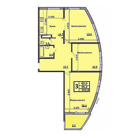 3 комнатная 102.4м²