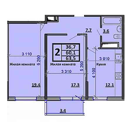 2 комнатная 63.5м²