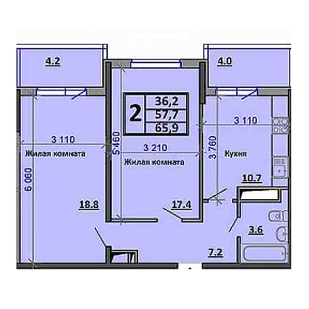 2 комнатная 65.9м²