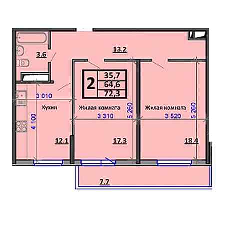 2 комнатная 72.3м²