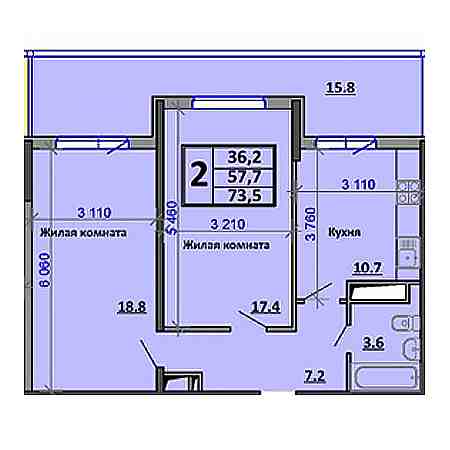 2 комнатная 73.5м²