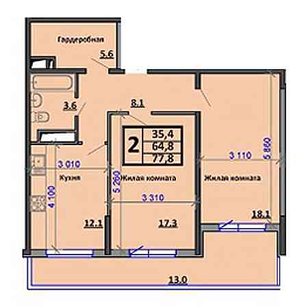 2 комнатная 77.8м²