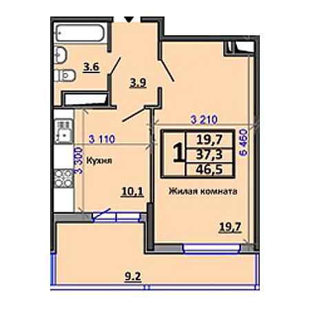 1 комнатная 46.5м²