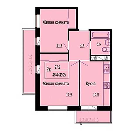 2 комнатная 49.2м²