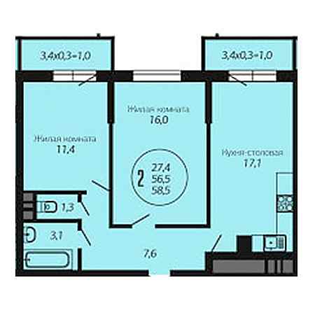 2 комнатная 58.5м²