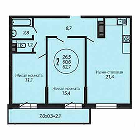 2 комнатная 62.7м²