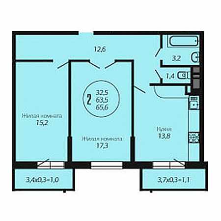 2 комнатная 65.6м²