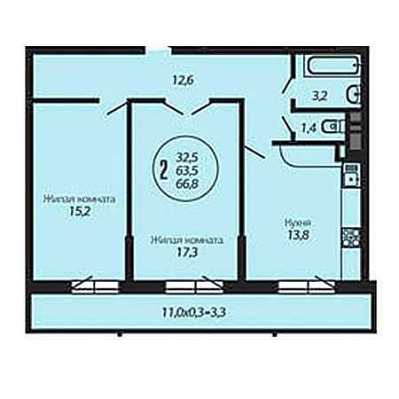 2 комнатная 66.8м²