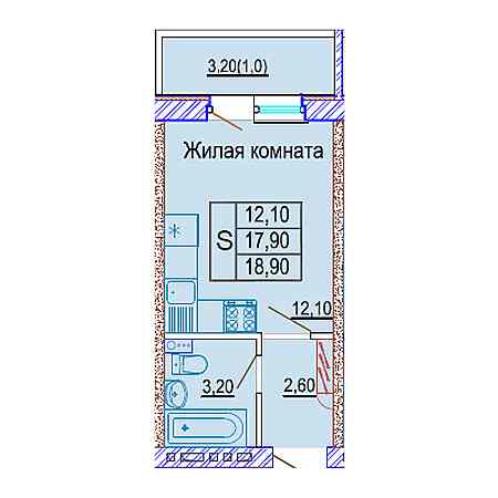 Студия 18.9м²