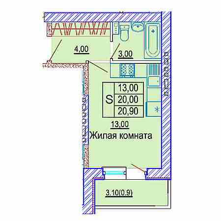 Студия 20.9м²